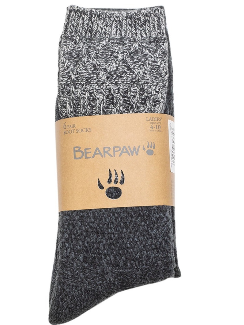 6 Pack BearPaw Black, Marled, Gray Ladies Boot Socks - 6 Pair